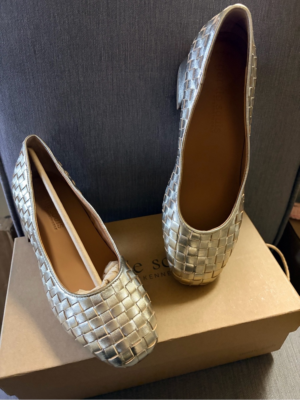 Metallic Woven Ballet Flats - Gold